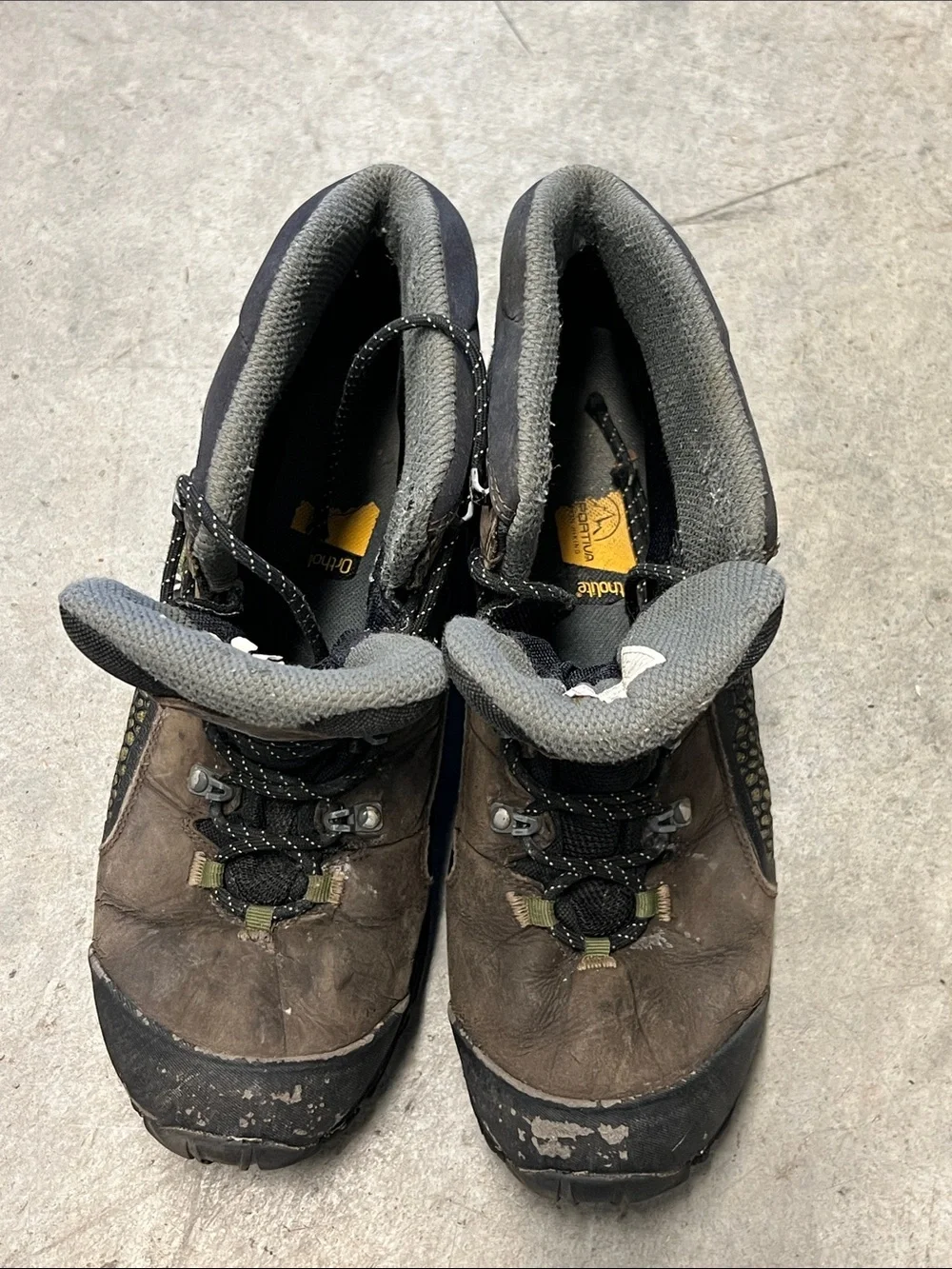 La Sportiva Men's Brown and Olive Trail-Ready Hiking Boots size 10 1/2